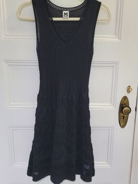 M Missoni Black Knit Dress Size 40 (US 4) Sleeveless V-Neck Zigzag Texture